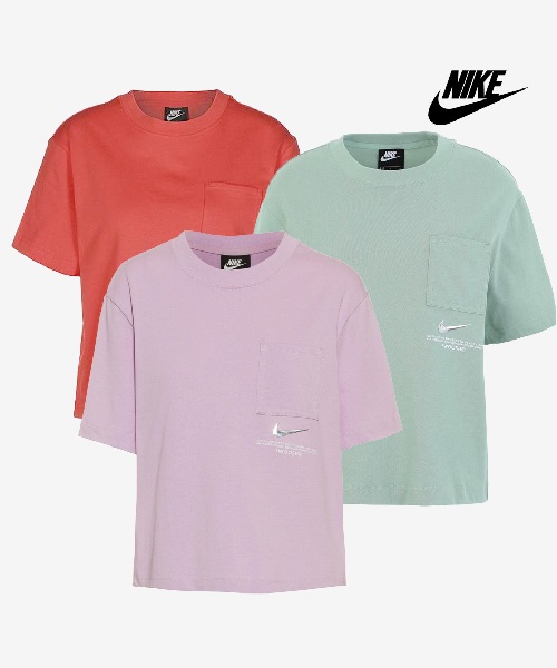 [나이키] 스우시 우먼 포켓 반팔티셔츠_레드 XS